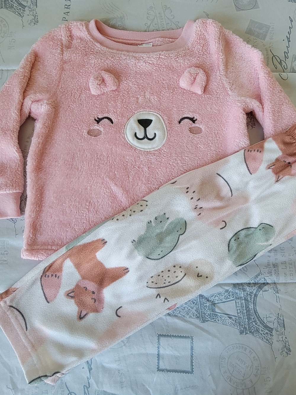 Carter's Pink Plush Bear Pajama Set with Animal Print Pants